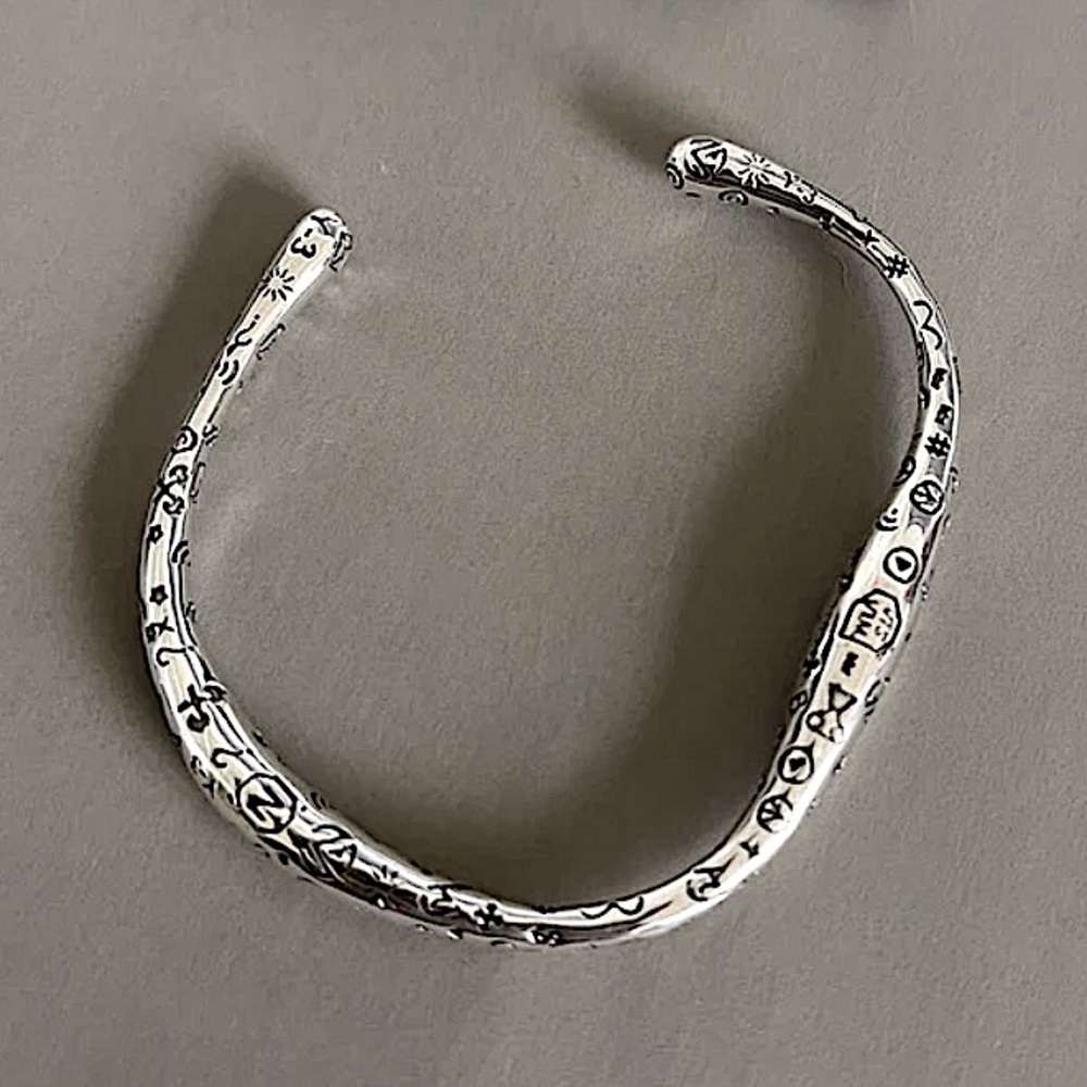 Irregular Graffiti Sterling Silver Bangle Cuff Bracelet